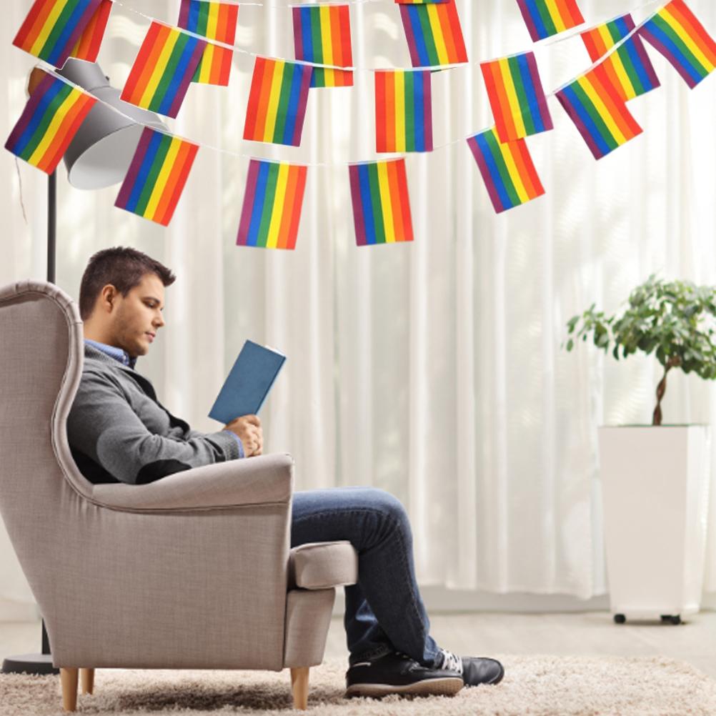 Curcubeu steag LGBT Pride șir steag agățat Gay lesbiene bannere Bunting steaguri mic curcubeu steag Par