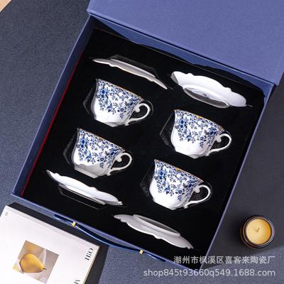 Blue Love Flower Bone China Coffee Cup Saucer High-End Exquisite Ceramic Coffee Cup Women'S English Afternoon Tea Tea Set