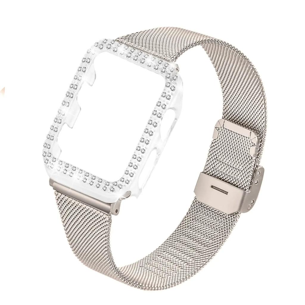 Diamond Case+Metal Strap For iWatch Band Ultra 2 Stainless Steel Bracelet For Apple Watch 9 8 7 45mm 44mm 40mm 41mm Series 6 5 4