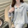 Autumn new double-sided island velvet pajamas women's new lace solid color long-sleeved trousers doll collar loungewear sweet
