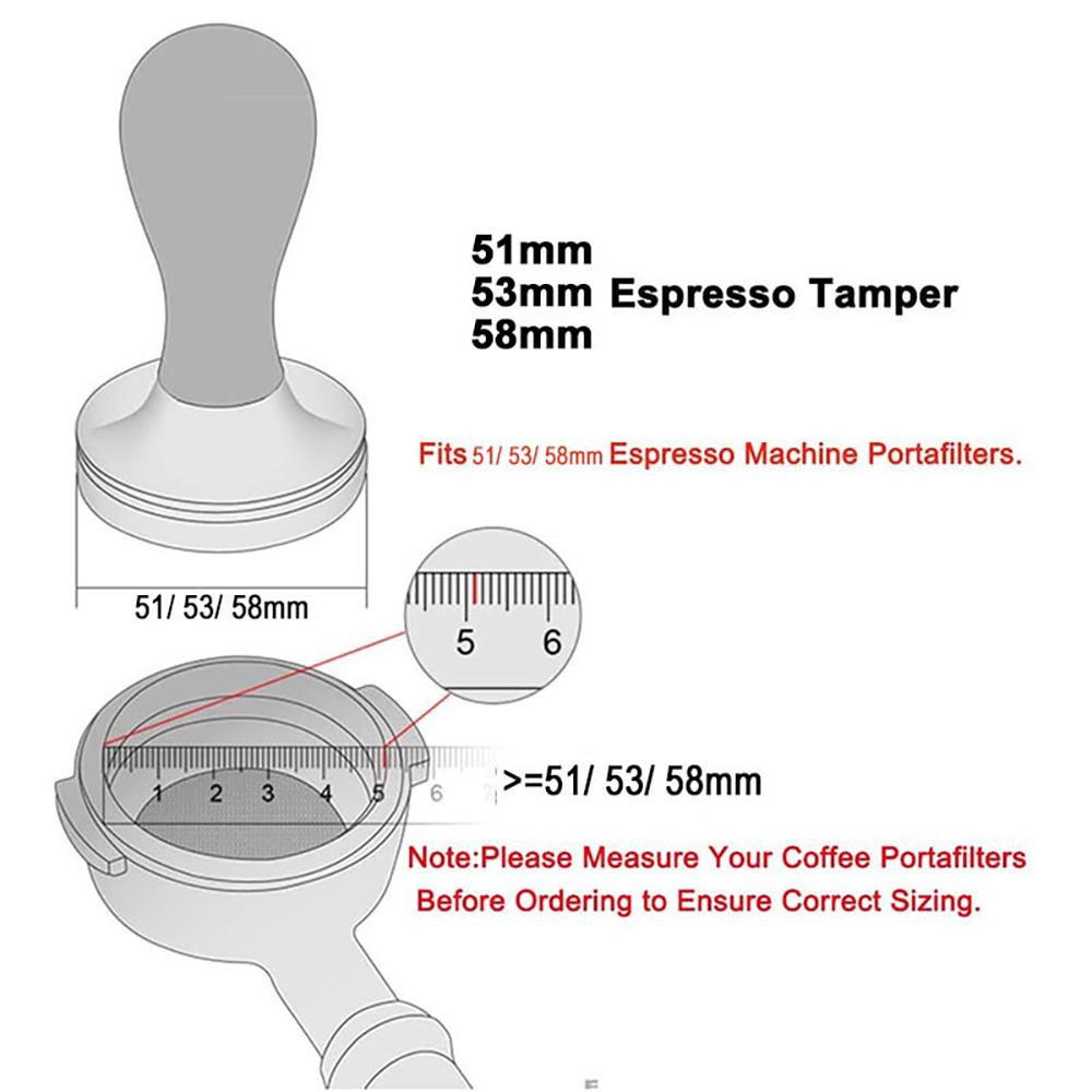 Tamper na kávu Espresso, Premium Espresso Coffee Powder Bean Tamper Kladivo Nerezová plochá základna, dřevěná rukojeť, 51 mm/53 mm/58 mm