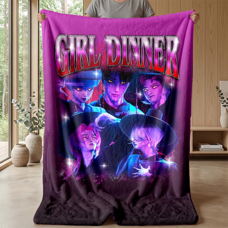 Kpop Demon Hunters Nadrukowany Flanelowy Koc Miękki Ciepły Lekki Koc na Wszystkie Pory Roku do Sofy Łóżka Kempingu Wystrój Domu Prezent Świąteczny
