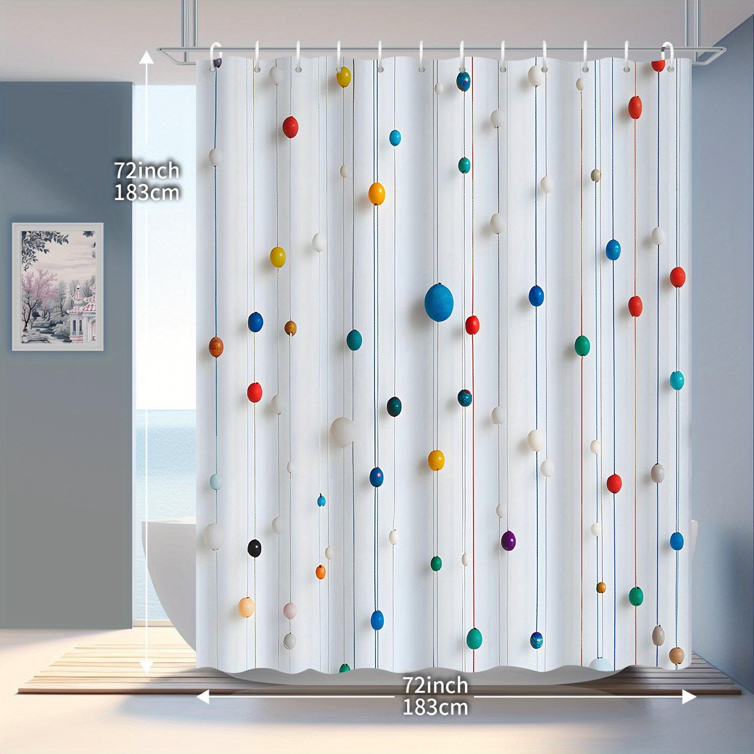 

Colorful Wooden Beads Ball String Shower Curtain With 12 Hooks - Decorative Print Bathroom Partition Accessory W60H190(CM)-1 Pcs