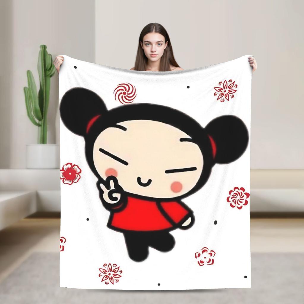 Cute P-Pucca Anime Blankets Velvet Summer Breathable Super Warm Throw Blankets for Home Outdoor Rug Piece