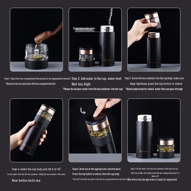 TOMIC Double-Layer Insulated Tea Infuser Bottle
