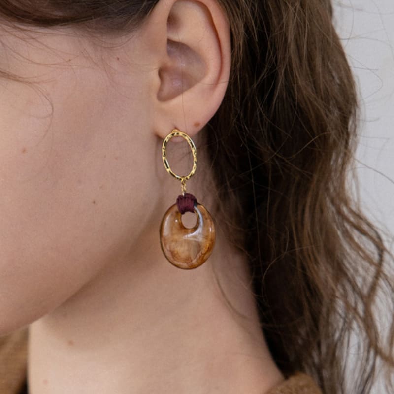 

MERRYMOTIVE Brown marble pendant oval drop earring Free