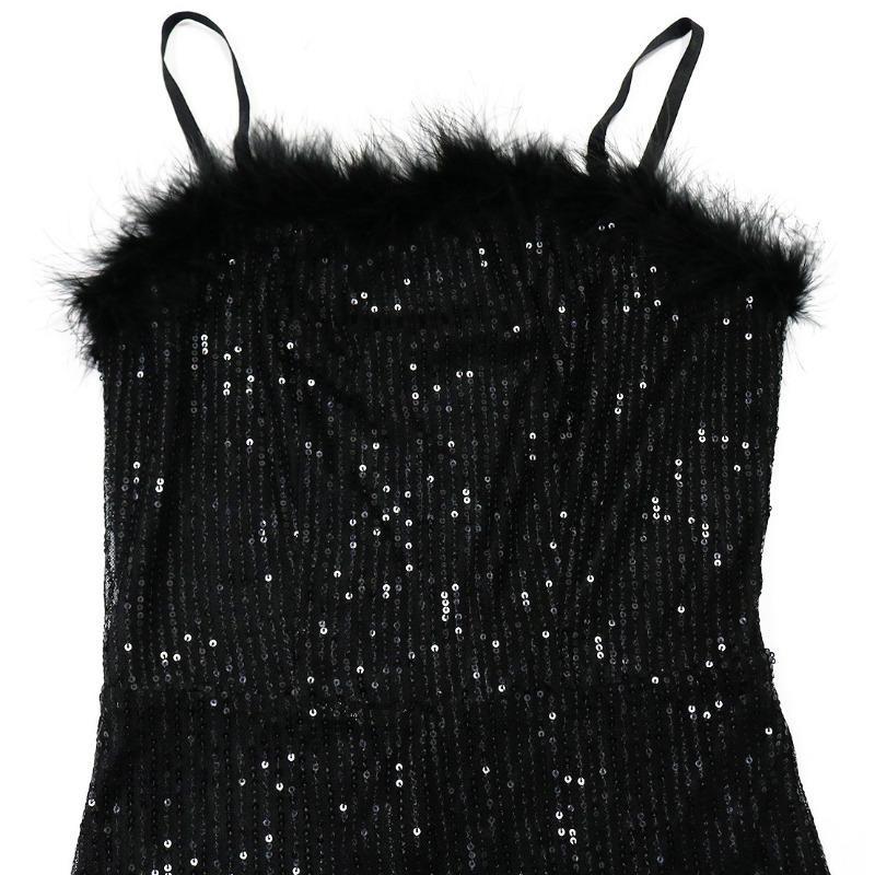 Tuta da donna nuova moda sexy con bretelle, lana a righe con paillettes a contrasto