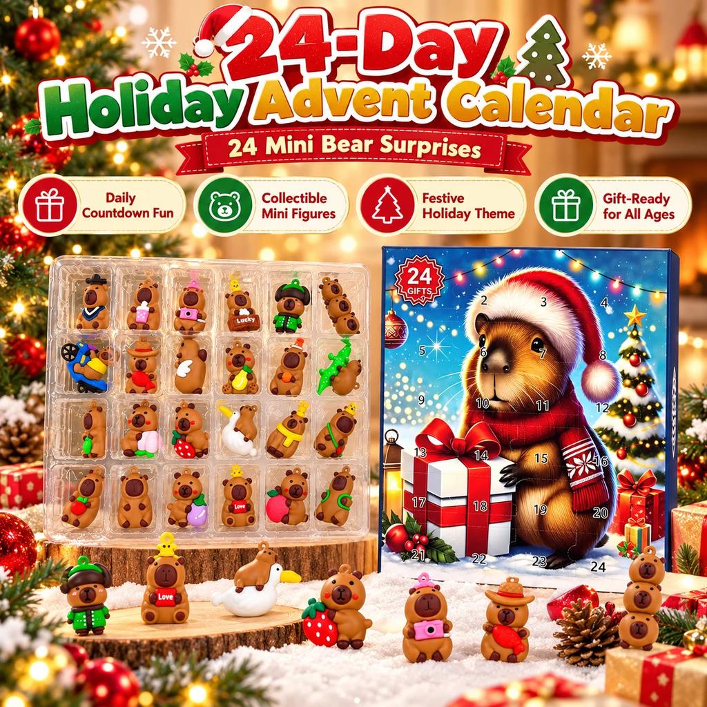 Capybara Christmas Countdown Calendar 24PCS 3D Mini Figurines Xmas Tree Hanging Pendants Advent Surprise Holiday Gift Box