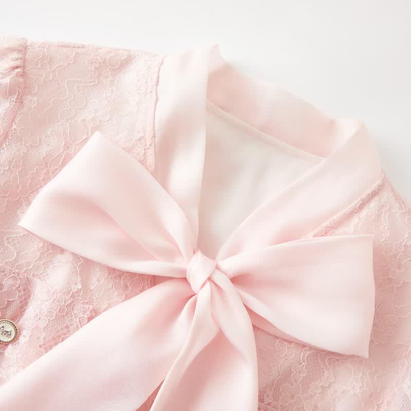 Elegant Bow Lace French Midi Dress