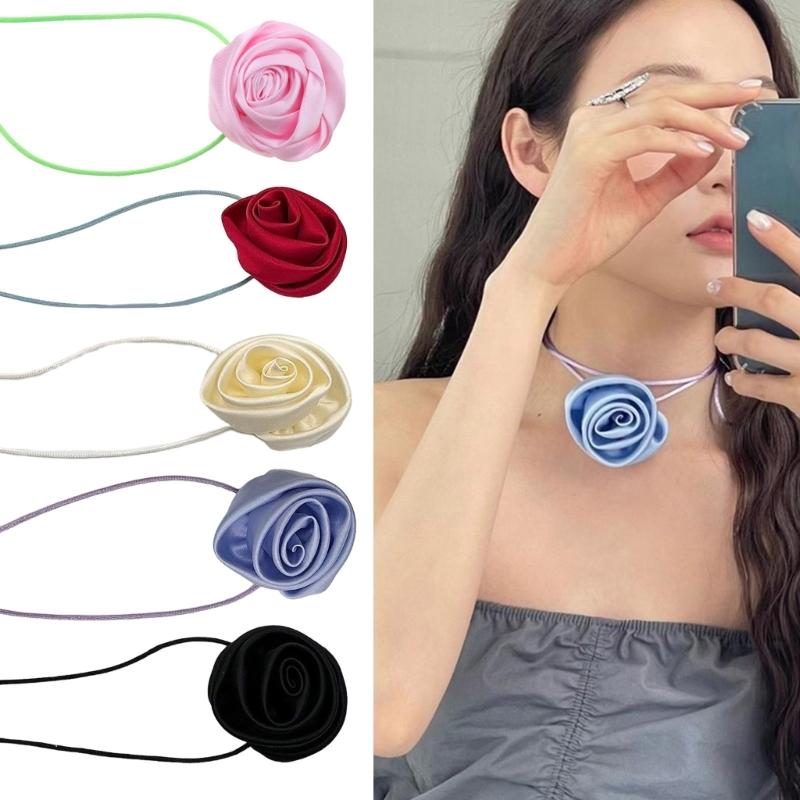 Elegant Rose Flower Clavicle Chain All-matched Necklace Women Bridal Adjustable Choker Mariage Jewelry Y2K Accessories