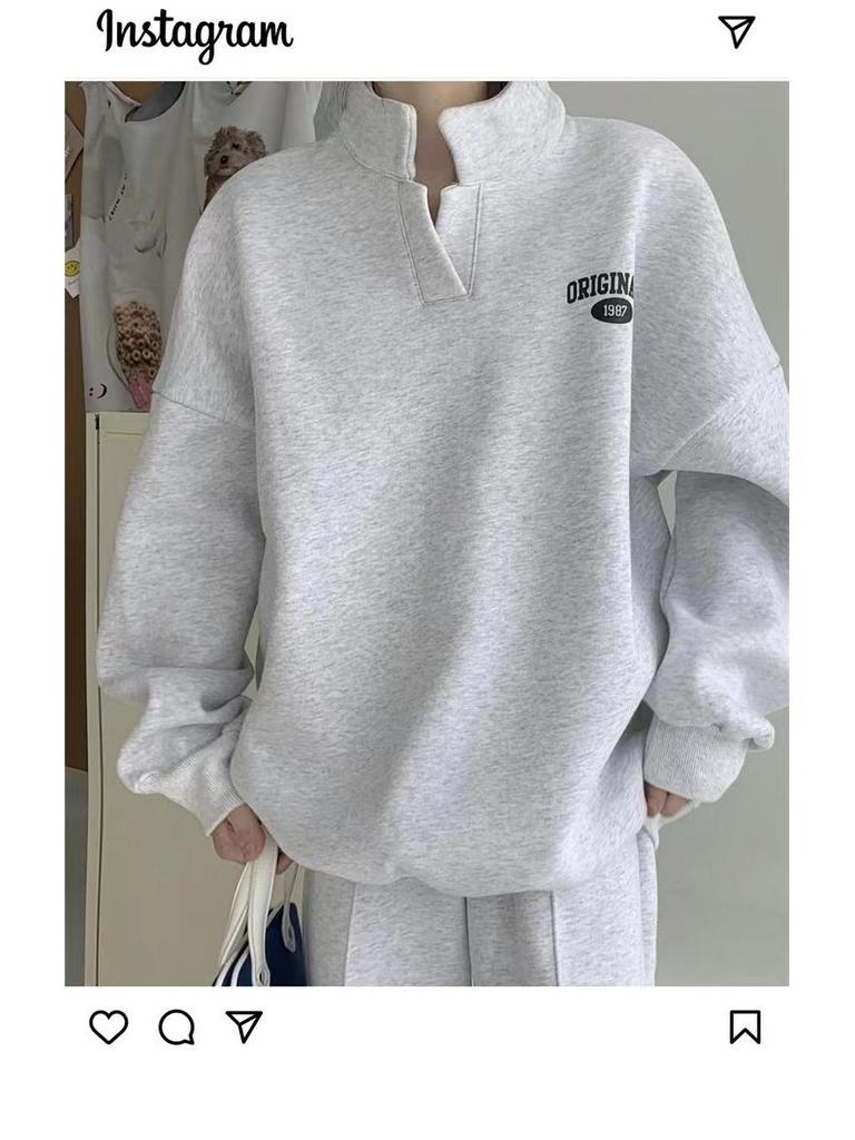Women's 2024 Autumn/Winter Fleece-Lined Sweatshirt & Sweatpants Set - Fashionable Casual Two-Piece for Running or Sports