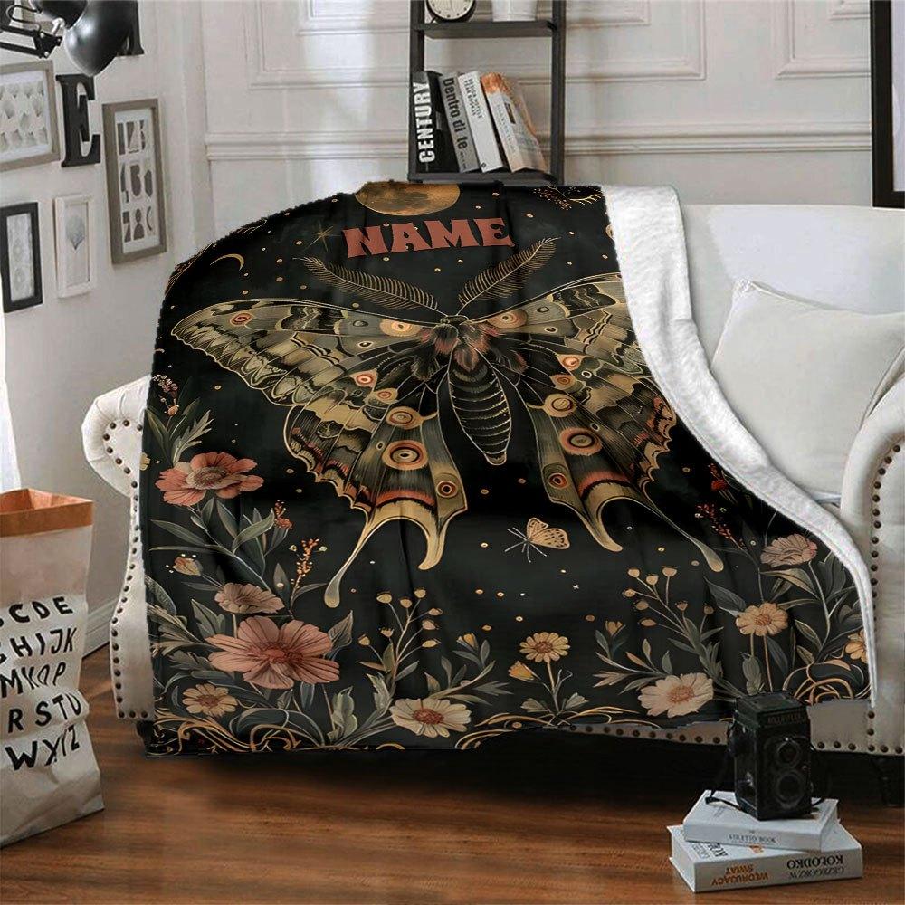Moth And Moonlit Garden Cozy Customizable Blanket Customize Your Name Warmthful Decor For Sofa Couch Office Bed Picnics Four Seasons Universal Stylish