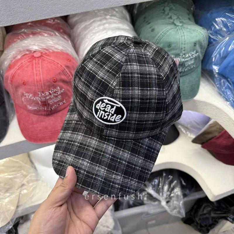 Fashion Hat Korean version retro plaid baseball cap women's spring new letter embroidery deep top big head circumference peaked cap men show small fac