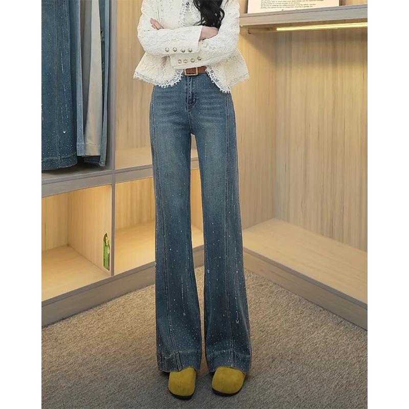 2025 Autumn Women s Plus Size High Waist Stretch Slimming Flare Jeans with Hot Diamond Detailing S