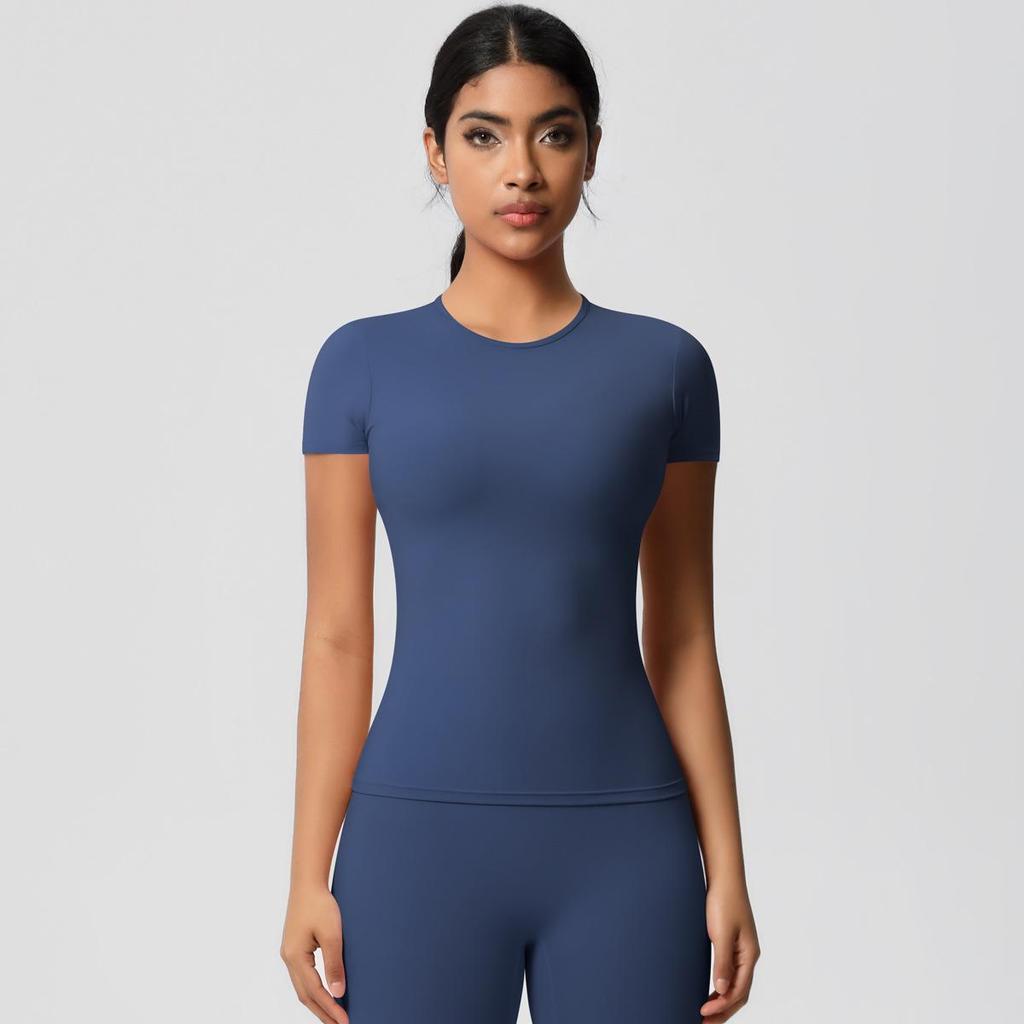 Gebürstetes Nude Slim-Fit Rundhals Yoga-Top - Kurzärmlig, Atmungsaktiv, Vielseitige Sportbekleidung