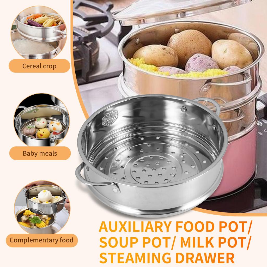 Haskoss 20cm Thick Stainless Steel Food Steamer with Double Ears for Soup Pot and Milk Pot, Kitchen Tool