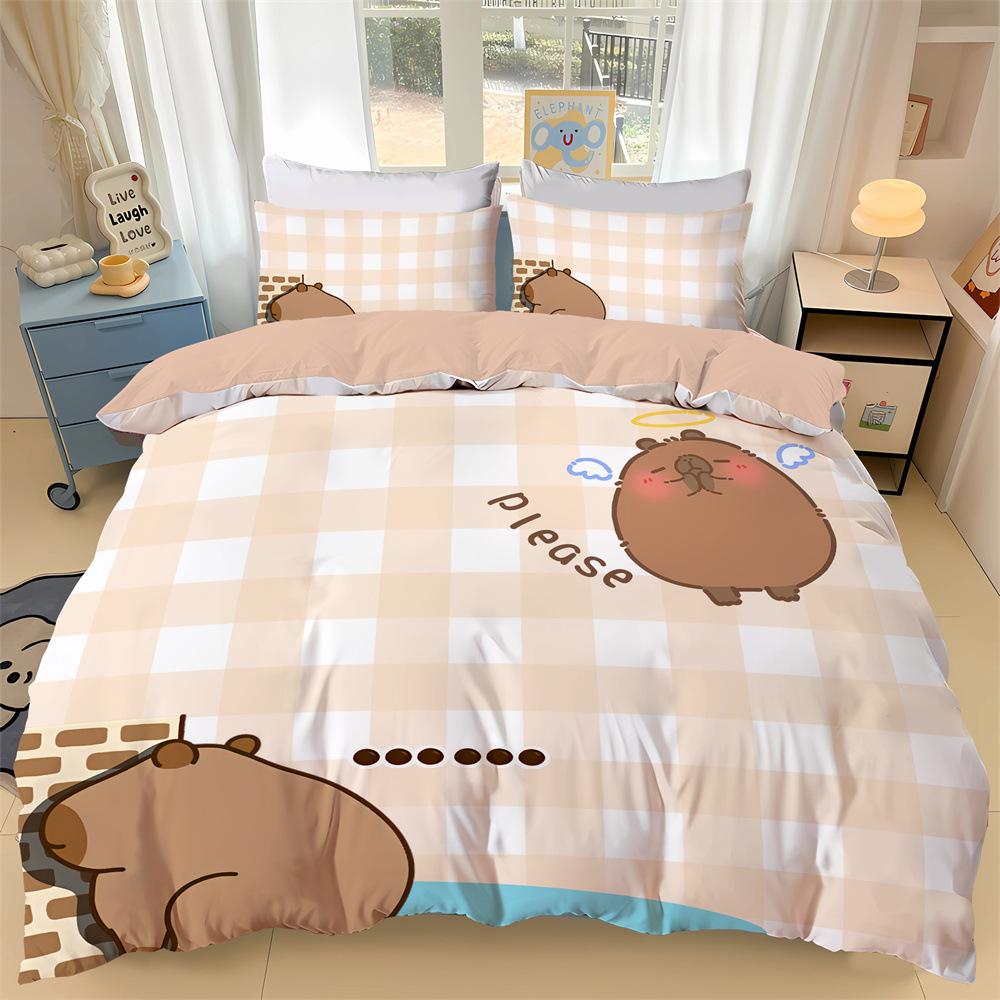 3D Süßes Capybara Motiv Bettwäsche Set Capybara Bettbezug Kissenbezüge Erwachsene und Kinder Bettdeckenbezug Einzel Doppel Groß