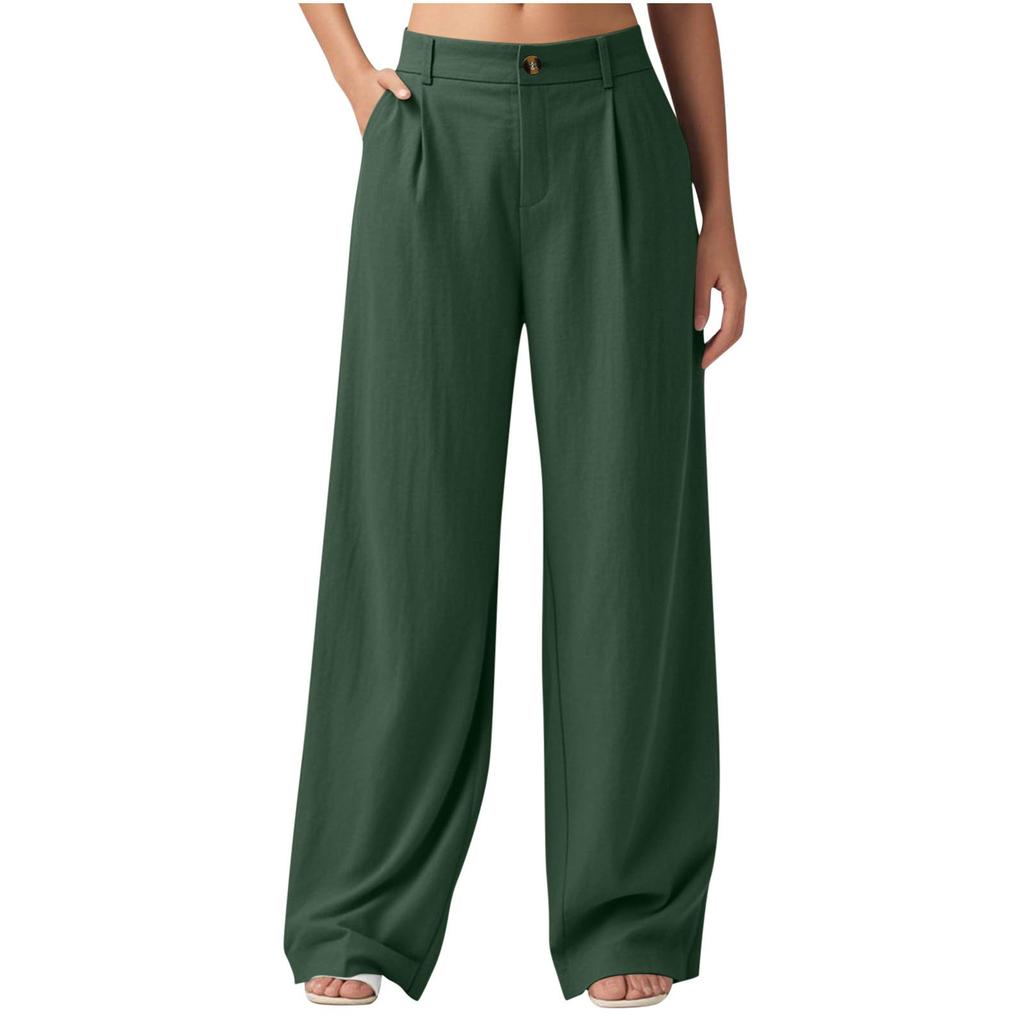 Women's Fashion Solid Color Casual Trousers Wide Leg Pants Loose Cotton And Linen Trousers