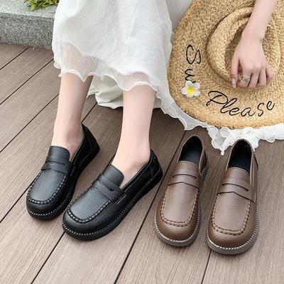 Retro runde Mokassins Damen Herbst 2024 neue einpedalige weichsohlige Einzelschuhe zu Röcken, kleinlederige Schuhe mit dicker Sohle