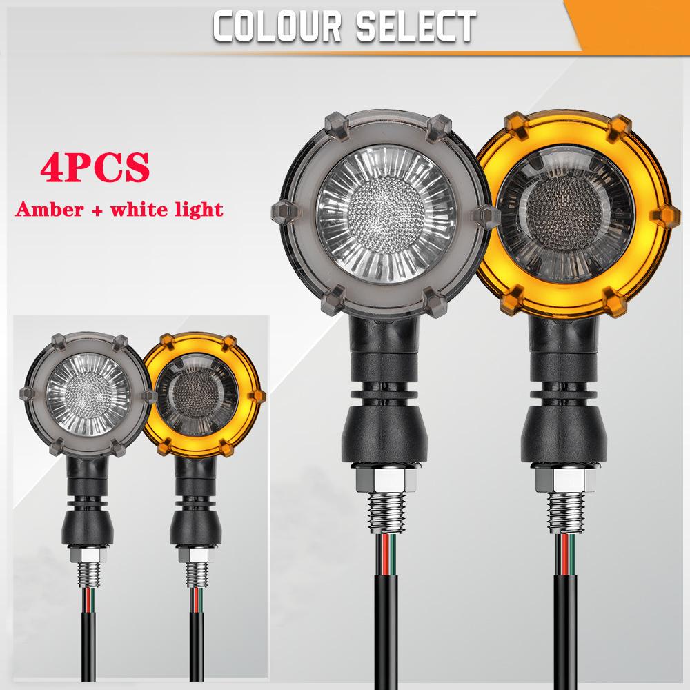 Motorcycle LED Turn Signals Lights Amber Flasher Blinker Lamps Retro Dual-Color Turn Signal Light 12V 10mm Moto Indicator Lamp