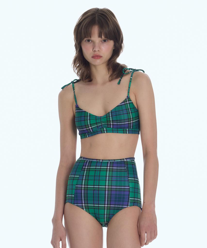Lupeulupeu Shirred Reversible Bikini Top [Preppy Check_Green]