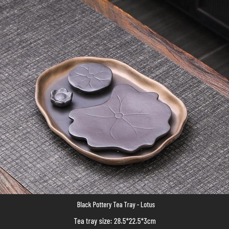 Lotus Black Pottery Tea Tray