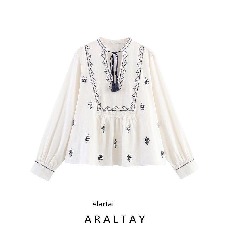 Araltay New Arrival Fashion Style Women's Fashion All-Match Simple Retro Style Embroider Shirt 8372244 060