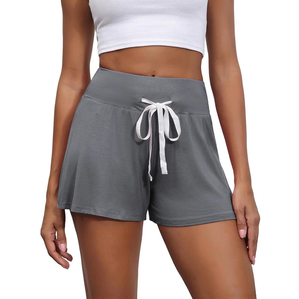 Women’s Shorts Rayon Solid Color Half Pants Sporty Yogo Bottoms High Waist with Drawstring Casual Wear