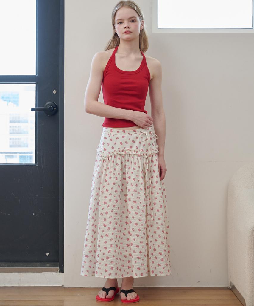 Opening Sunshine York Frill Flower Maxi Skirt Cream