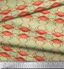 Soimoi Beige Japan Crepe Satin Fabric Crabs Ocean Print Fabric by the metre 42 Inch