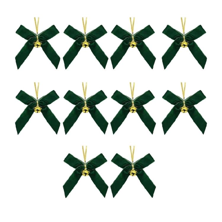 

10Pcs Christmas Bell Bowknot Decoration Velvety Bowknot Ornament for Wreath Mantels Gift Wrapping Wedding Backdrops зелений