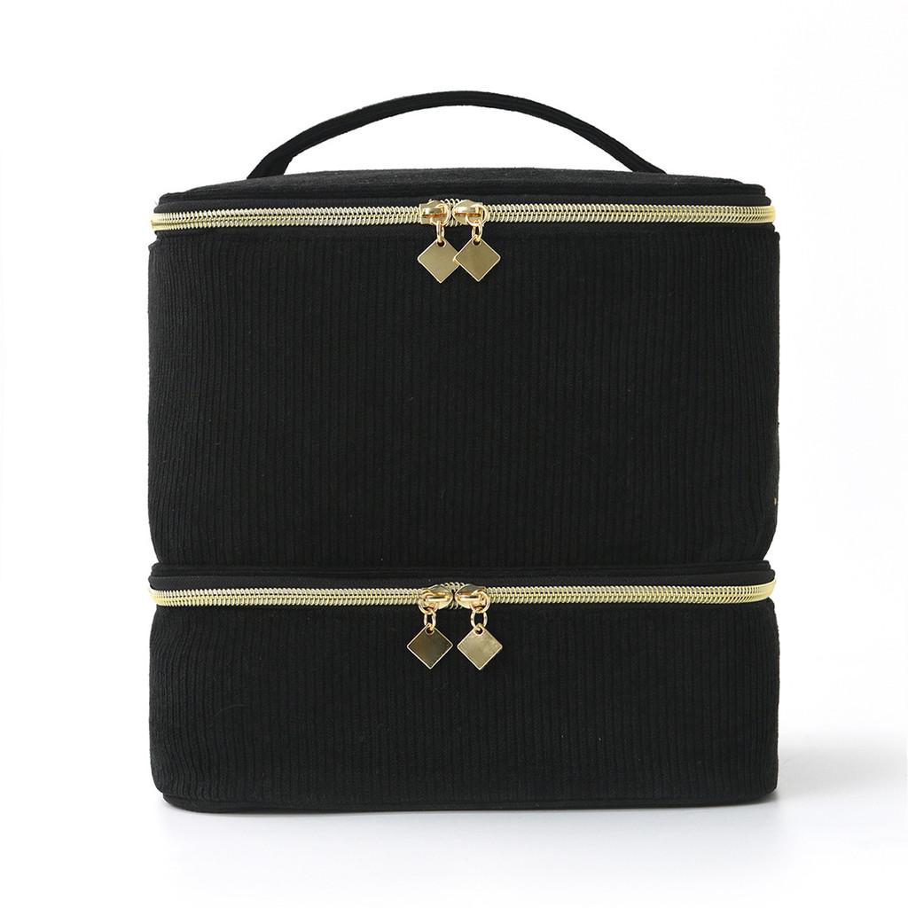 Highcapacity Velvet Makeup Case With Double Layers For Home And Onthego Use
