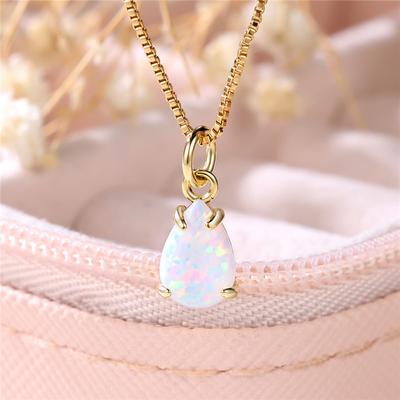 Cute Female White Fire Opal Stone Pendant Necklace Vintage Yellow Gold Color Wedding  Gift For Women