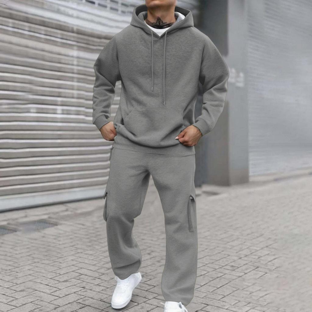 Men's Two-Piece Set, Hoodie & Elastic-Waist Cargo Pants For Casual Outdoor Sports