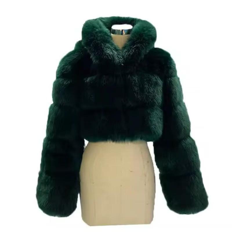 Damen S-6XL Kunstfuchs-Pelzmantel mit Kapuze - Europäischer und Amerikanischer Stil für Herbst/Winter