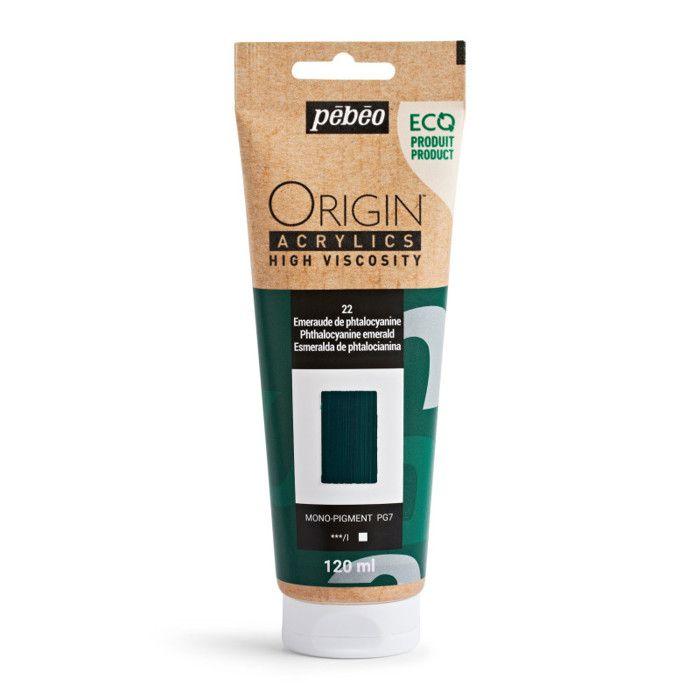 Peinture acrylique - Emeraude phtalo - 22 - Haute viscosité - Pébéo - Origin acrylics - 120ml