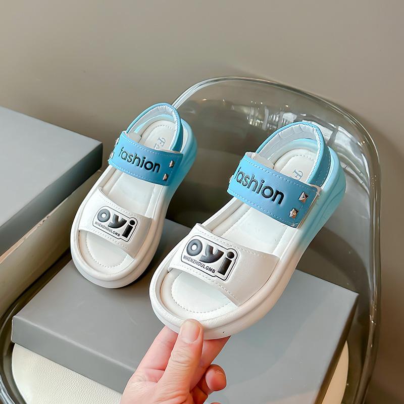 Girls Summer Sandals Children Beach Shoes Soft Sole Non-slip Kids Casual Sandals Simple Hook & Loop Breathable 2024 New