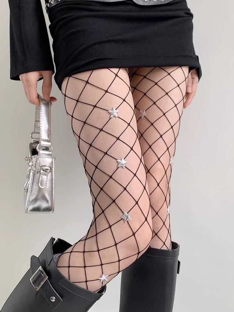 Japanese Shibuya Girl Colorful Fishnet Stockings Star Diamonds Sexy Women Drill Tights Pantyhose Tights For Female Party