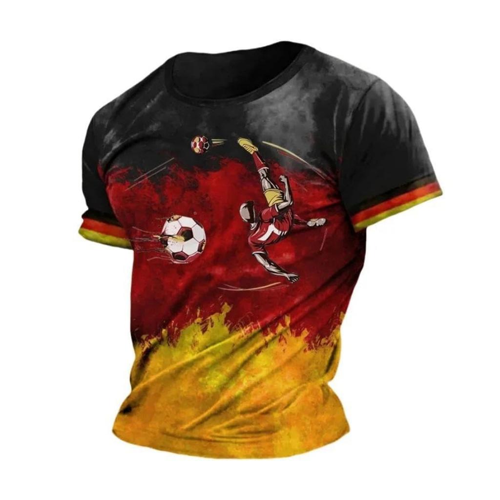 Men's Short Sleeve Crew Neck T Shirt with Soccer Player Print Germany Themed Casual Top for Sports and Daily Wear