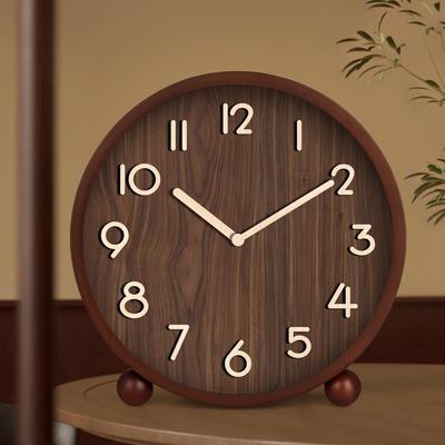 Solid Wood Desktop Household Clock Wooden Desk Type Study Clock Ornament Living Room Pendulum Clock Silent Table Clock Simple Sitting Clock