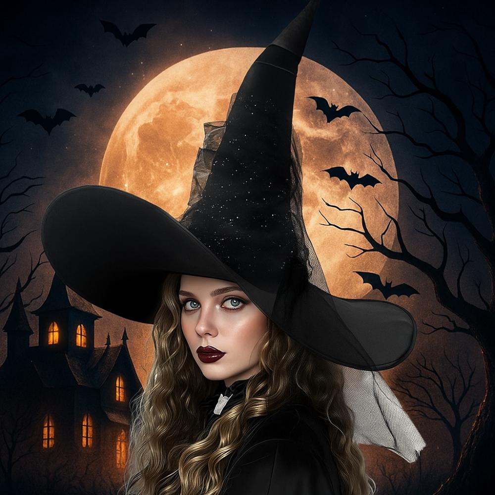 Gothic Queen Baroque Witch Hat Baroque Wizard Cap Foldable Halloween Witch Hat  Night Club