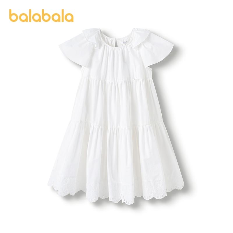 Balabala Girls' Dress, Children's Dress, 2025 New Summer Dress, Medium and Large Children's Pure Cotton Sweet A-line Tower Skirt