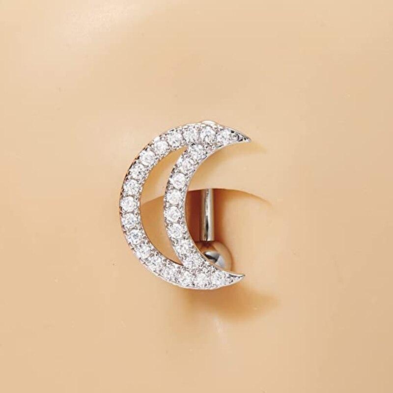 Reversed Bar Star Moon Four-leaf Clover Navel Piercing Nombril for Women Girl Crystal Belly Button Ring Inverted Barbell Jewelry