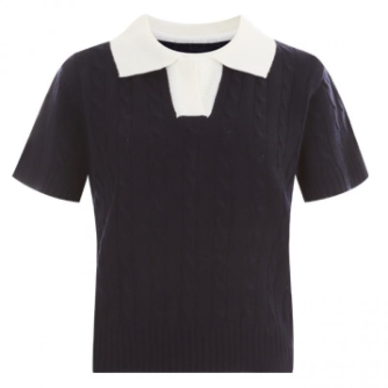 Shop Women Cable Knit Short Sleeve Top Color Block Sora Bom Wkn 11885