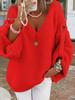 Women's V-Neck Knit Sweater with Button Cuffs in Pink, Blue, Gray, Black