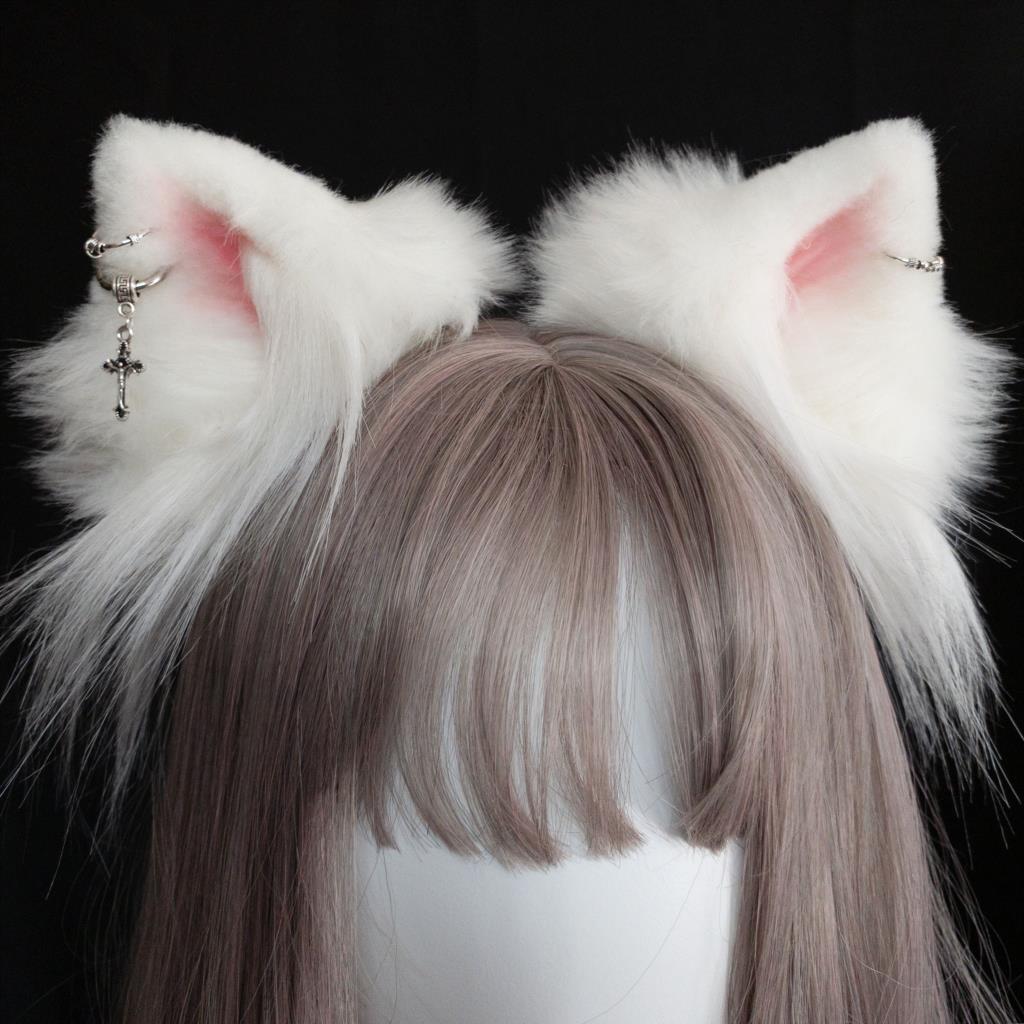 White cat ears pink beast ear tire lovely cosplay Lolita hand yellow ear clip kc hair band