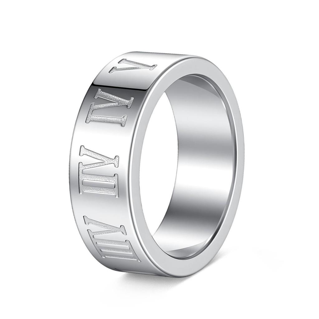 Trendy Men's Titanium Steel Roman Numerals Ring - Non-fading Vacuum Plated Jewelry.