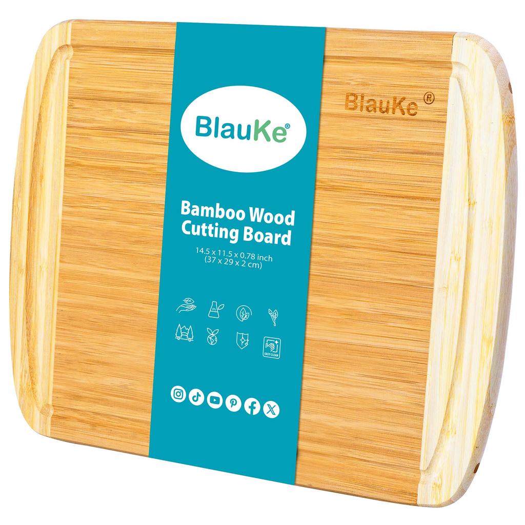 Wood Cutting Board for Kitchen – 37x29cm Large Bamboo Cutting Board with Juice Groove – Wooden Chopping Board, Butcher Block – BlauKe®