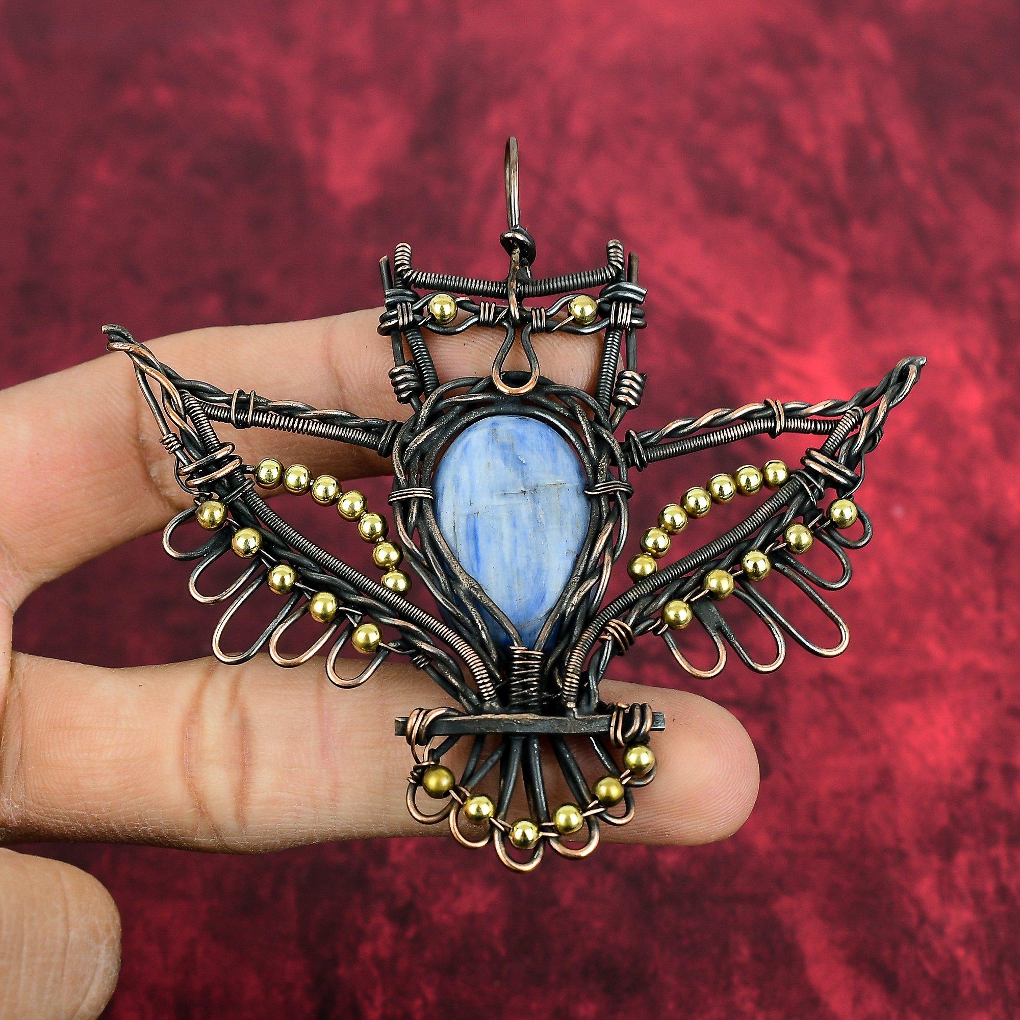 Kyanite Pendant Copper Wire Wrapped Pendant Owl Pendant Kyanite Jewelry Gemstone Pendant Handmade Copper Jewelry Gifts For Him Women Pendant