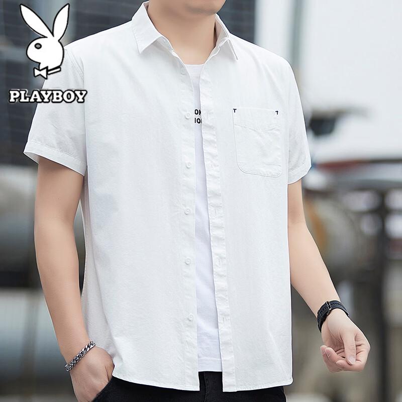 PLAYBOY Men s Short Sleeve Casual Lapel Shirt M